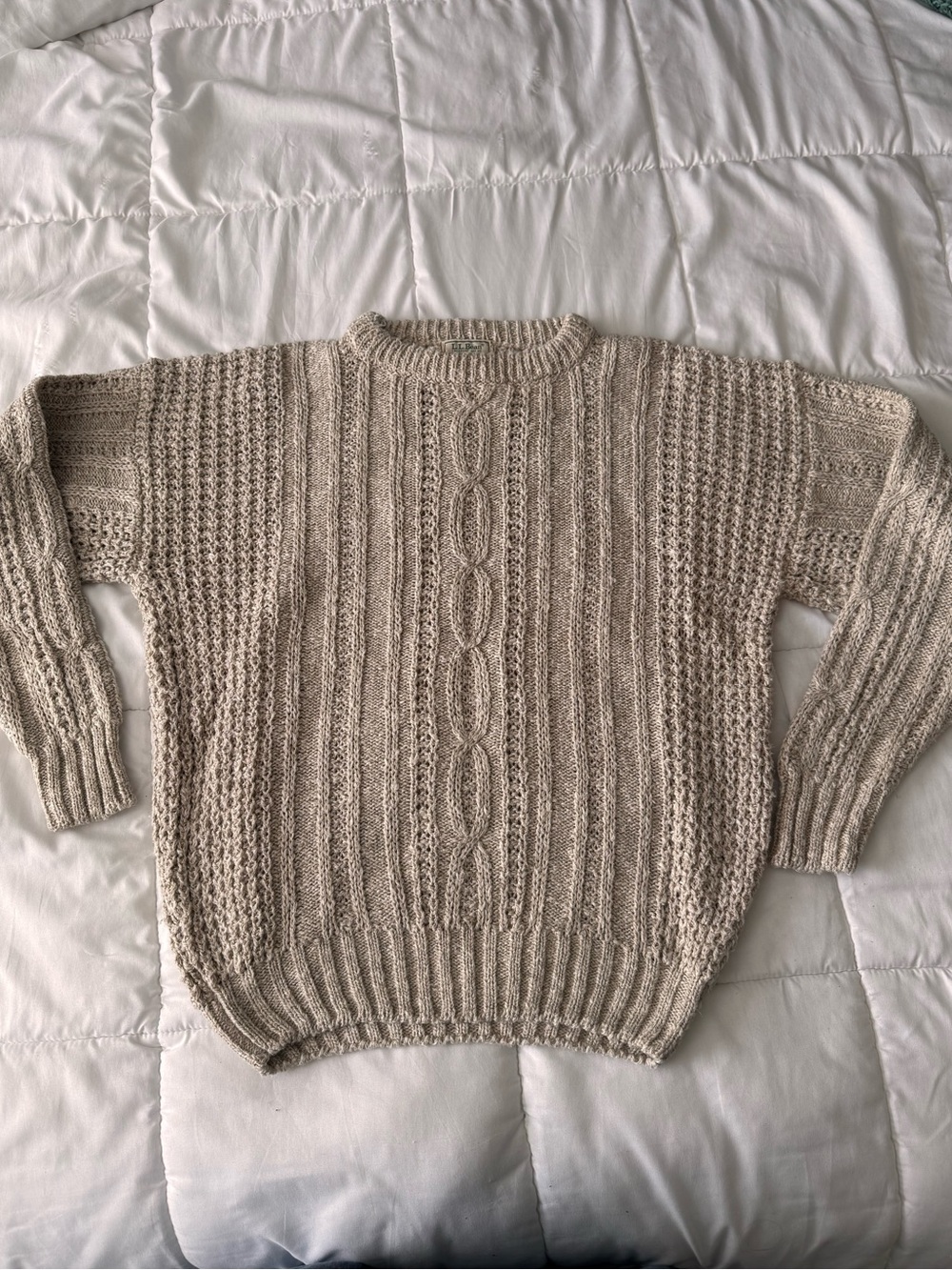 Vintage LL Bean Cable Knit Fisherman Crew Neck Sweater